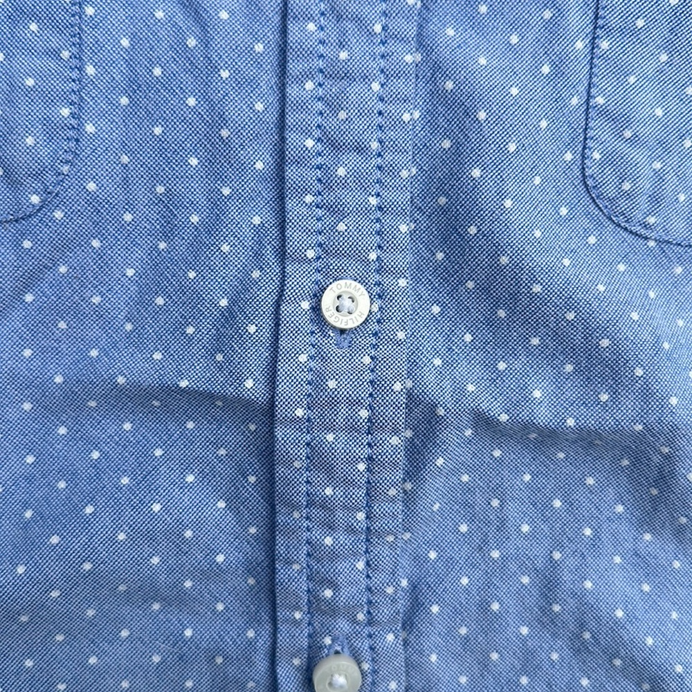 Tommy Hilfiger cuffed shortsleeve button down shirt blue w white dots Petite S - Picture 4 of 6